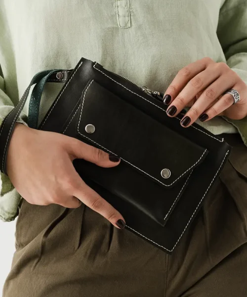 کیف کلاچ دستی چرم طبیعی مدل آسو