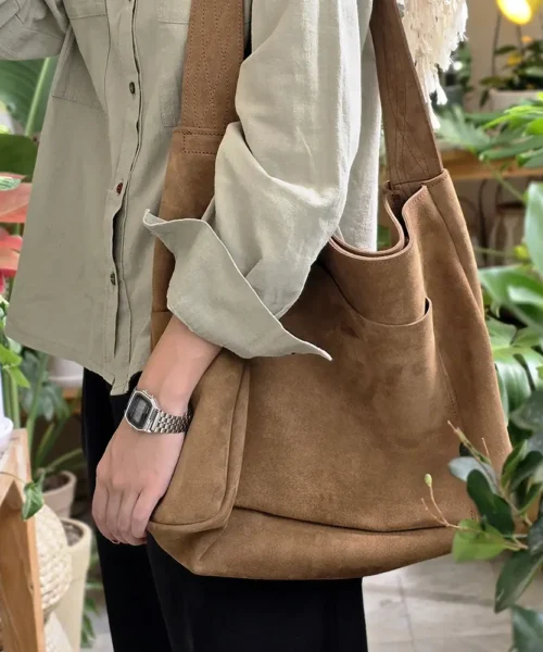 کیف رودوشی چرم طبیعی زنانه نسکافه ای مدل روژان