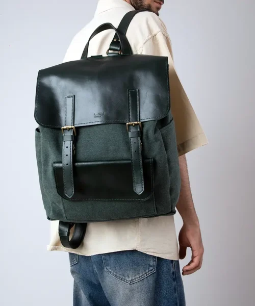 کوله پشتی چرم و برزنت