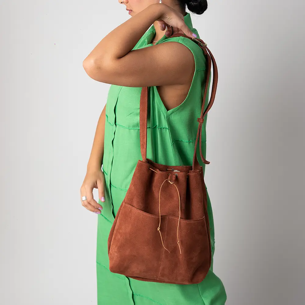 کیف رودوشی چرم طبیعی زنانه مدل ترنم رنگ آجری